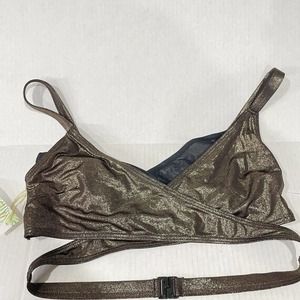 WOLF & WHISTLE bikini top 36D gold wrap top waist bank NWT